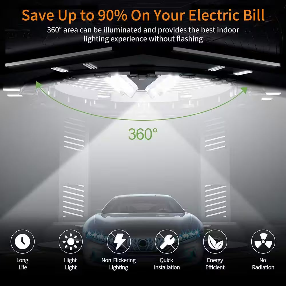 0.88 Ft.140 W Silver 18500 Lumens Deformable Shop Light, 6000K Daylight with Deformable Three Panels for Workshop,2 Pack