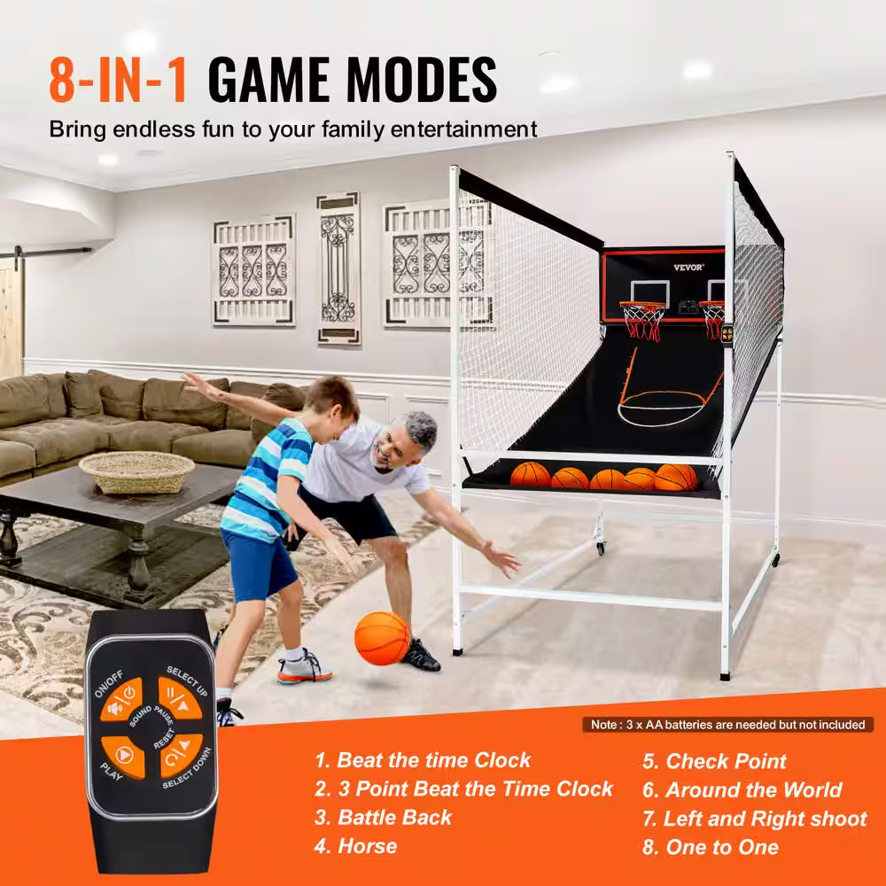 Arcade Cage Basketball Game 2 Player Indoor Basketball Game with 5 Balls, 8 Game Modes Home Dual Shot Sport