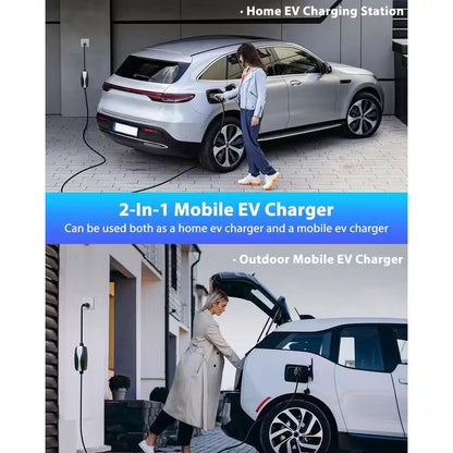 25Ft 110-240 Volt Level 1/2 Portable EV Charger with NEMA 6-20 Plug 5-15 Adapter J1772 Black Electric Car Charging