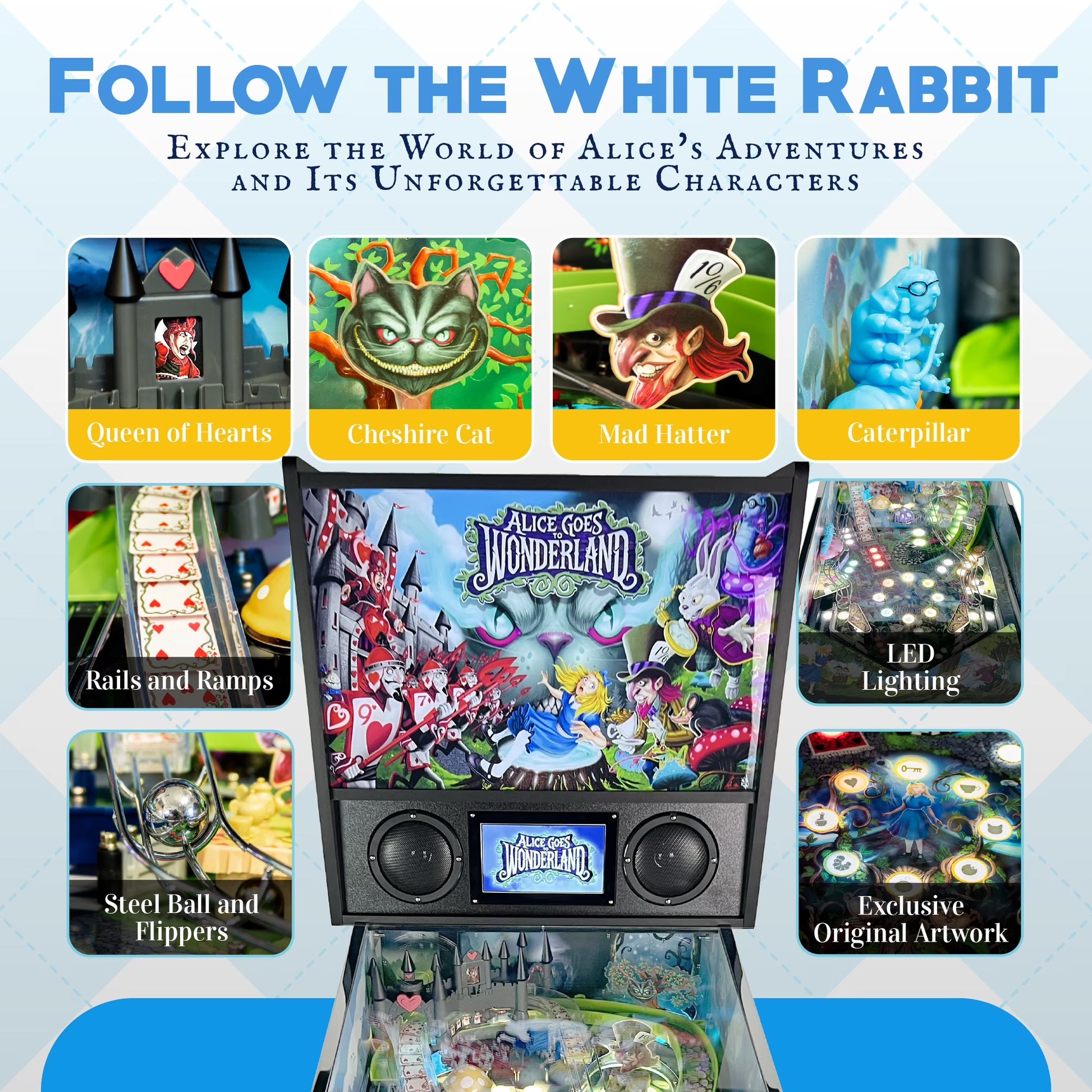 Alice Goes to Wonderland Pinball Machine with LED Lighting