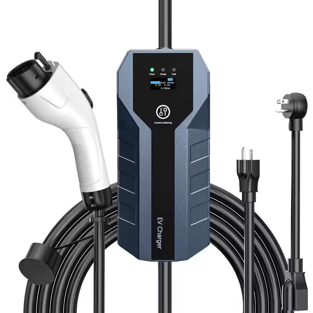 20Ft 110-240 Volt Portable Electric Car Charger Level 1 and 2 J1772 EV Charger with NEMA Plugs ETL Certified