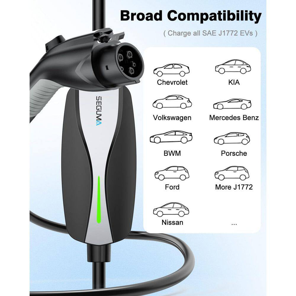 25Ft 110-240 Volt Level 1/2 Portable EV Charger with NEMA 6-20 Plug 5-15 Adapter J1772 Black Electric Car Charging