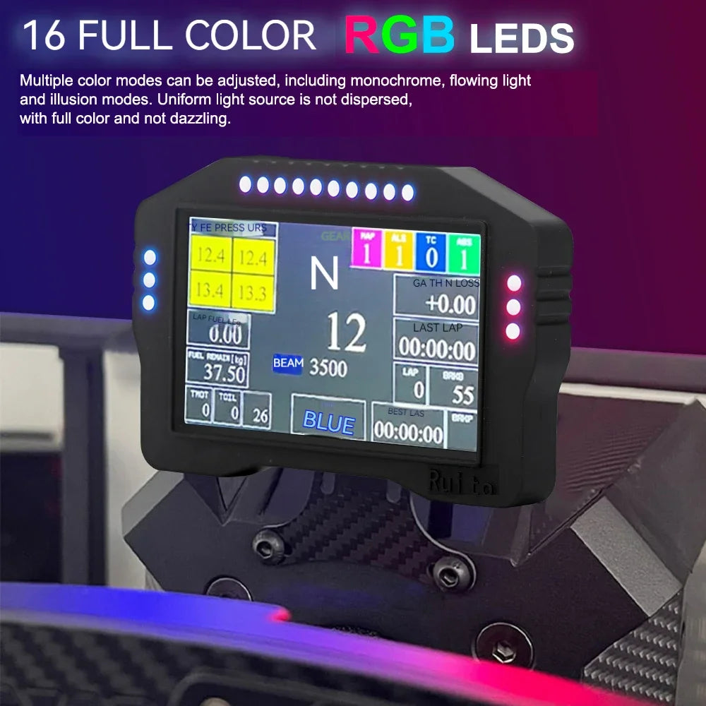 Sim Racing Pc Steering Wheel Dashboard 5Inch 16RGB Car Speed Display Simulator Wheel Lnstrument Steering Wheel and Pedal for Pc