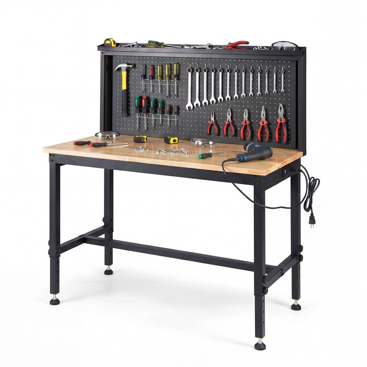 48 Inch Heavy Duty Workbench with AC/USB Outlets and Pegboard-Natural