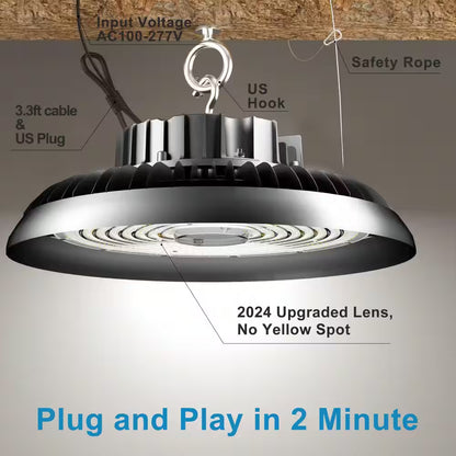6-Pack of 250-Watt LED High Bay Light 37500LM High Bay LED Shop Lights AC100-277V 5000K Commercial Bay Lighting