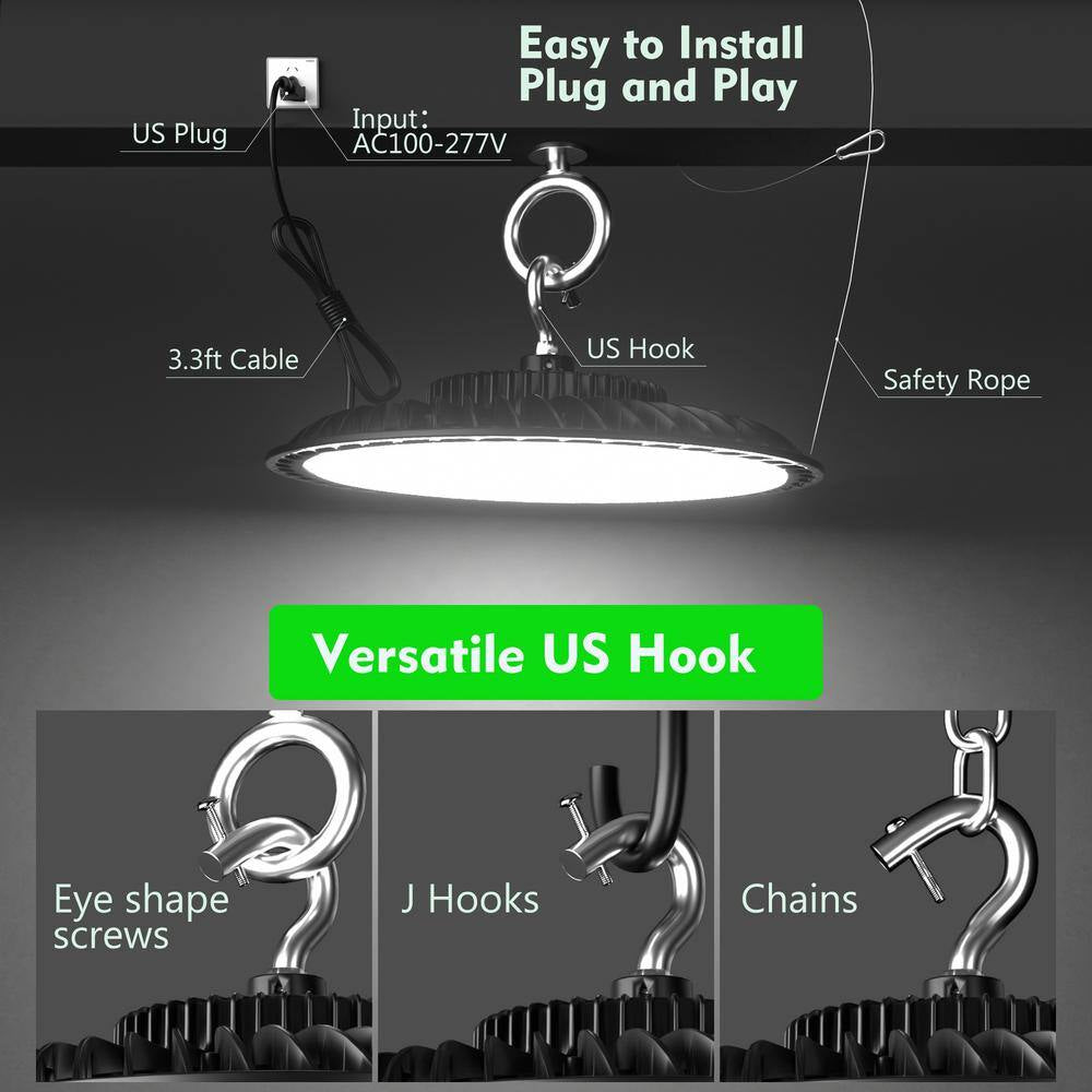 6-Pack of 250-Watt LED High Bay Light 37500LM High Bay LED Shop Lights AC100-277V Commercial Bay Lighting for Warehouse