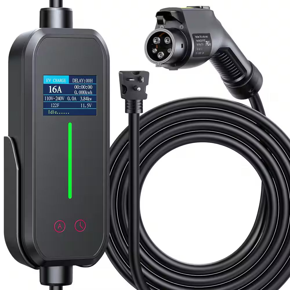 21Ft 110-240 Volt Portable EV Charging Cable Adjustable Current Timer J1772 Electric Car Charger Cord