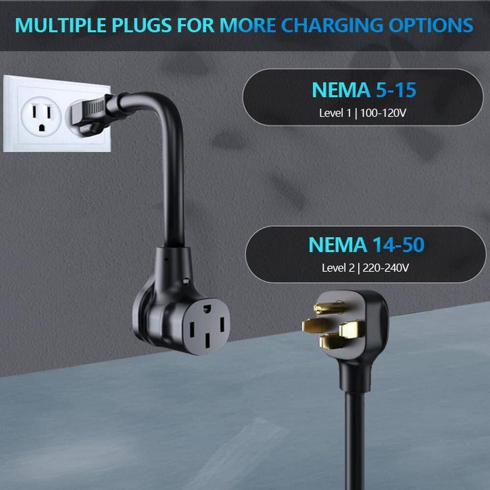 25Ft 240-Volt Level 2 and Level 1 Portable EV Charging Station Fast Charger SAE J1772 with Tesla Adapter NEMA 14-50 Plug