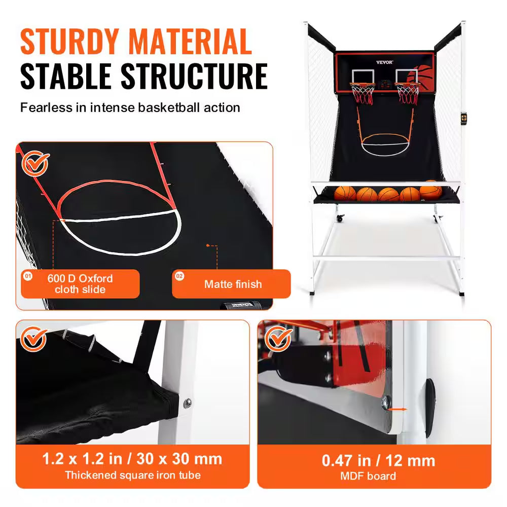 Arcade Cage Basketball Game 2 Player Indoor Basketball Game with 5 Balls, 8 Game Modes Home Dual Shot Sport