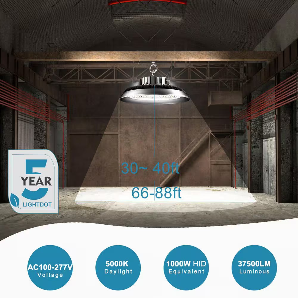 6-Pack of 250-Watt LED High Bay Light 37500LM High Bay LED Shop Lights AC100-277V 5000K Commercial Bay Lighting