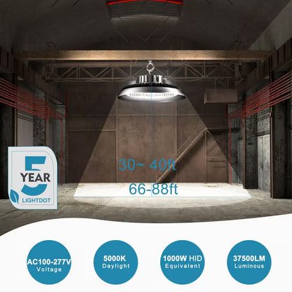 6-Pack of 250-Watt LED High Bay Light 37500LM High Bay LED Shop Lights AC100-277V 5000K Commercial Bay Lighting