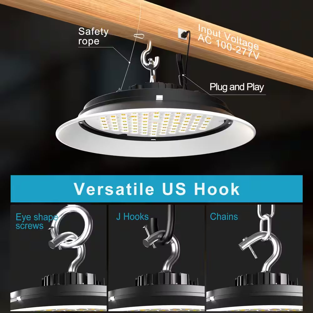 6Pack of 250W LED High Bay Light 37500LM High Bay LED Shop Lights AC100-277V Commercial Bay Lighting for Warehouse