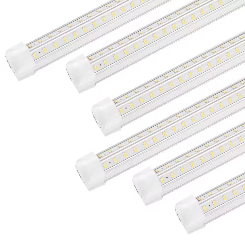 6-Pack 4 Ft. 50-Watt White V-Shape LED Shop Lights, 7000 Lumens 6500K Daylight, Plug-In Integrated T8 Fixtures
