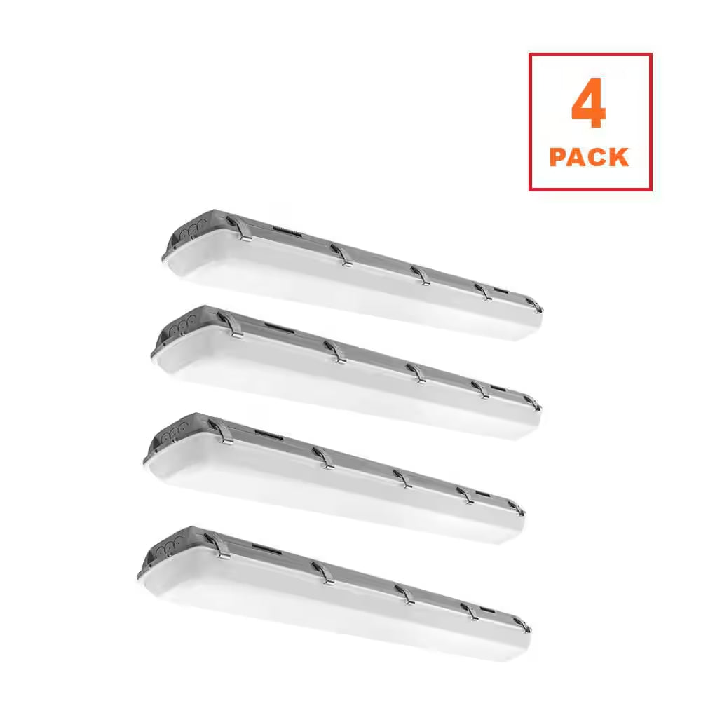 4-Pack 4 Ft. Vapor Tight LED Wraparound Light IP65 Rated 3600LM 34W 120-277 Volt Bright White 4000K Harsh Conditions