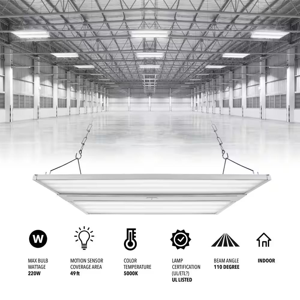 220-Watt Equivalent Integrated LED White High Bay Light Motion Sensor Shop Light with 28600 Lumens 5000K