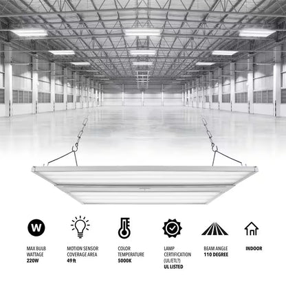 220-Watt Equivalent Integrated LED White High Bay Light Motion Sensor Shop Light with 28600 Lumens 5000K
