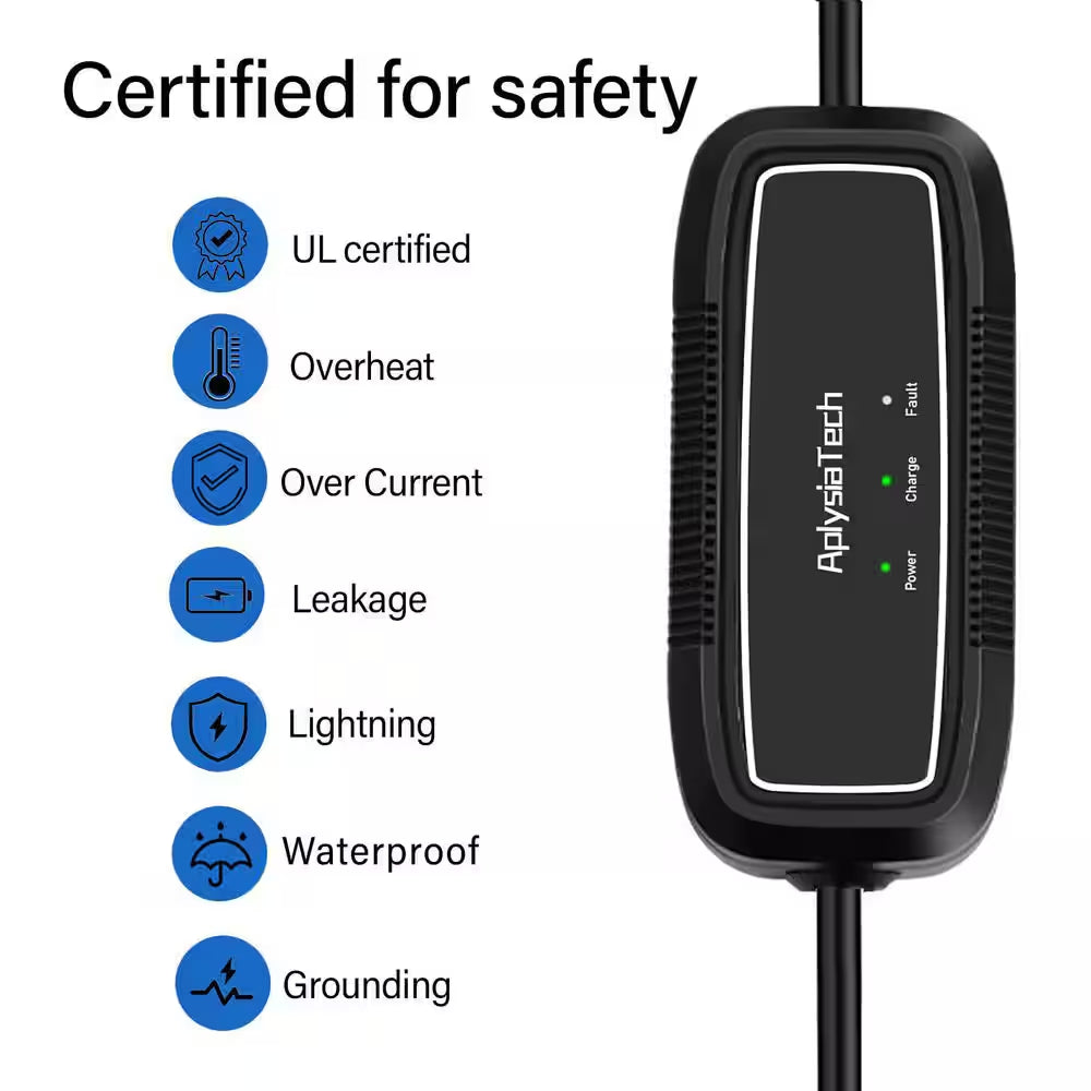 21Ft 110-Volt Portable EV Charger Level 1 Electric Vehicle Charging Cable NEMA 5-15P Compatible SAE J1772