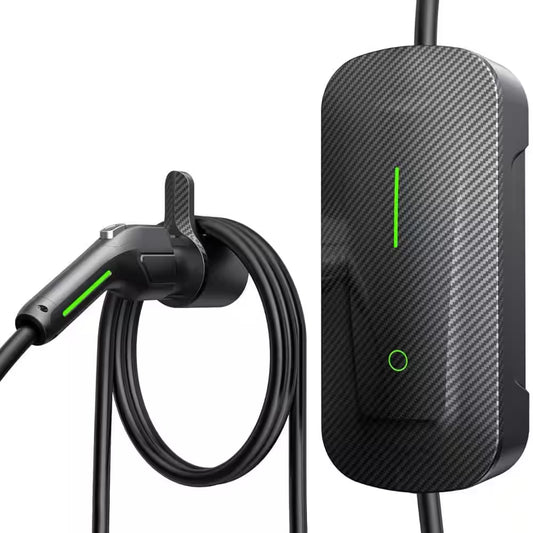 25 Ft 110-240 Volt Level 1 and 2 EV Charger Carbon Fiber NEMA 6-20 Plug with Adapter for Tesla Models