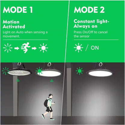 4Pack 150W LED High Bay Light with Motion Sensor 37500Lm High Bay LED Light AC100-277V UFO High Bay Shop Light