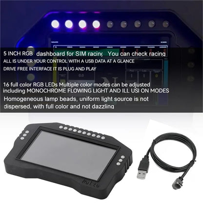 Sim Racing Pc Steering Wheel Dashboard 5Inch 16RGB Car Speed Display Simulator Wheel Lnstrument Steering Wheel and Pedal for Pc