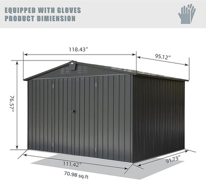 Domi Outdoor Storage Shed 10' x 8’, Metal Garden Shed with Galvanized Steel Frame for Bike, Tools, Lawn Mowers, Pool Toys, Outdoor Storage Cabinet with Lockable Door for Garden Lawn Patio (Dark Grey)