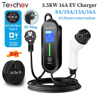 Portable EV Charger Type2 IEC 62196 / GB/T Plug Connector 3.5KW 16A 1Phase Type 1 Wallbox Charging Station for Electric Vehicle