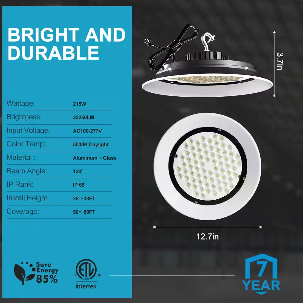 6Pack of 215W LED High Bay Light 32250LM High Bay LED Shop Lights AC100-277V Commercial Bay Lighting for Warehouse