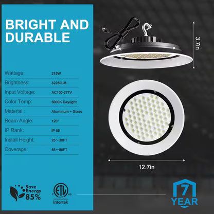 6Pack of 215W LED High Bay Light 32250LM High Bay LED Shop Lights AC100-277V Commercial Bay Lighting for Warehouse
