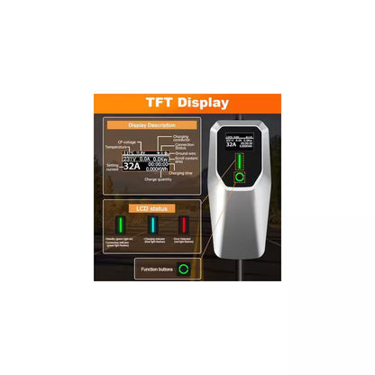 20FT 110-240 Volt Portable Level 1 and 2 EV Charger NEMA 14-50 5-15 Plug with LCD Screen for SAE J1772 Cars