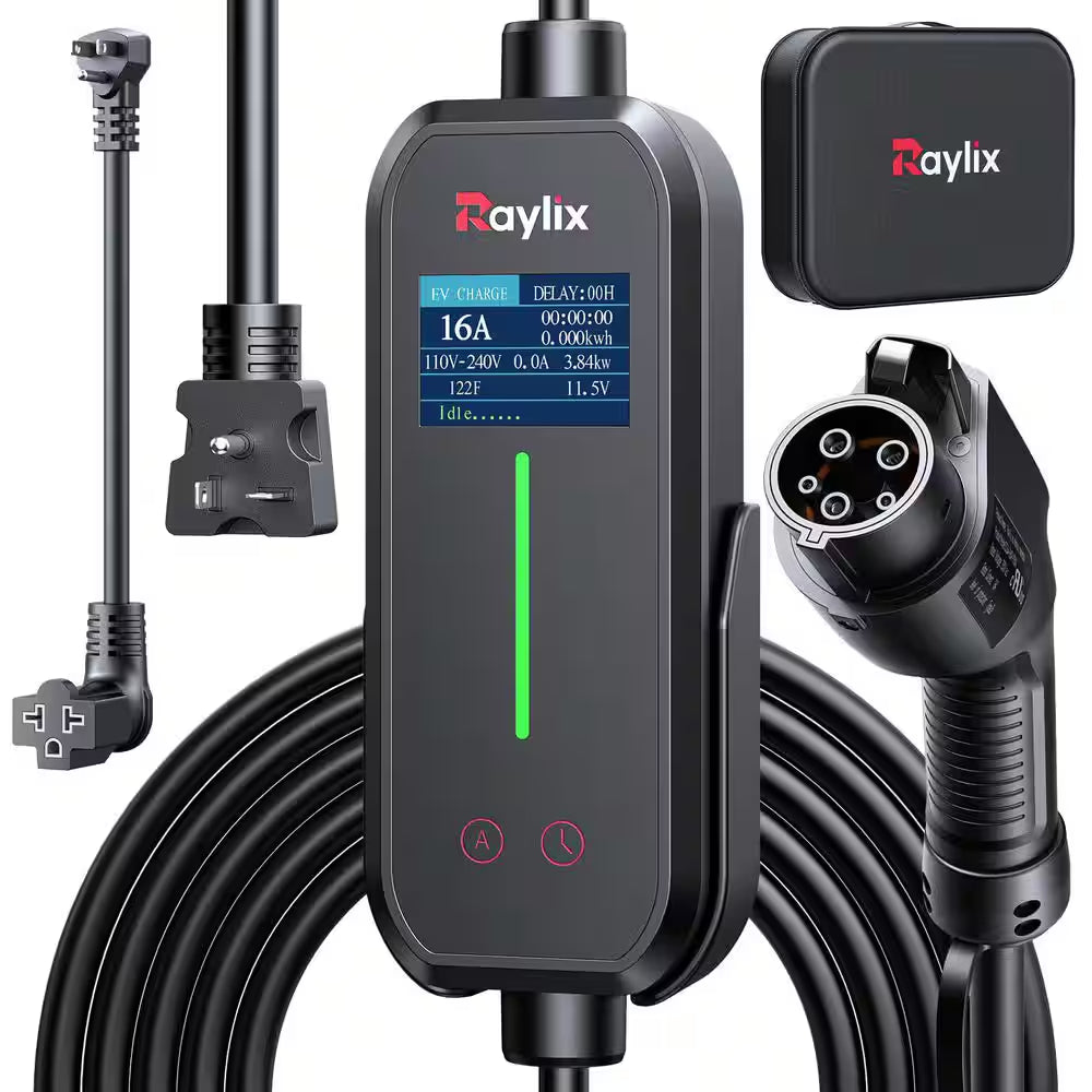 21Ft 110-240 Volt Portable EV Charging Cable Adjustable Current Timer J1772 Electric Car Charger Cord