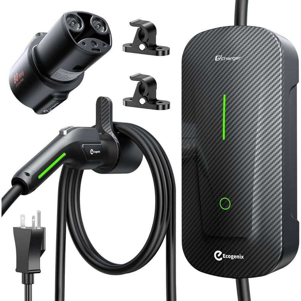 25 Ft 110-240 Volt Level 1 and 2 EV Charger Carbon Fiber NEMA 6-20 Plug with Adapter for Tesla Models
