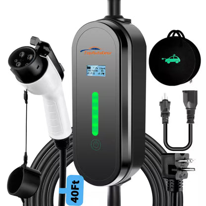 40Ft 240-Volt Electric Vehicle Charger Level 1 and 2 16 Amp EV Charging Station NEMA5-15P 6-20 Plug J1772 Portable