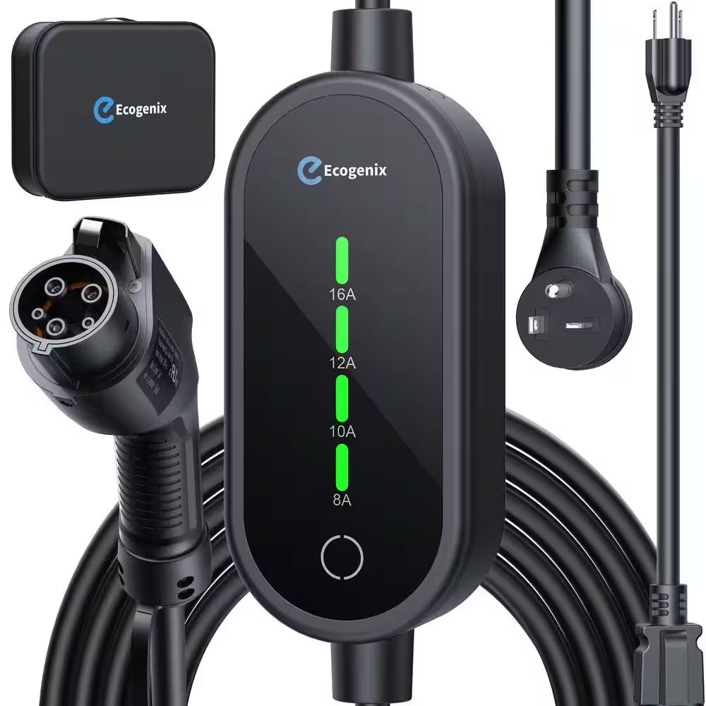 21Ft 240-Volt Electric Car Charger Level 1 2 Adjustable Current 16A SAE J1772 NEMA 5-15 6-20 Plug Portable