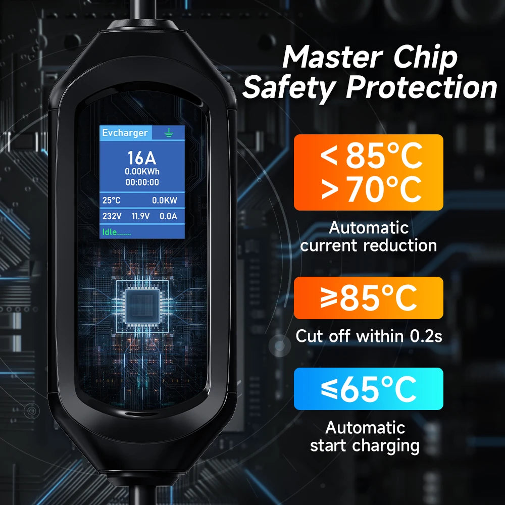 7KW 32A 1Phase Portable EV Charger Type2 Electric Car Charger Type1/Gbt EVSE Fast Charging Cable Wifi APP Bluetooth Control