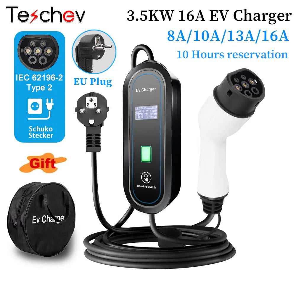 Portable EV Charger Type2 IEC 62196 / GB/T Plug Connector 3.5KW 16A 1Phase Type 1 Wallbox Charging Station for Electric Vehicle