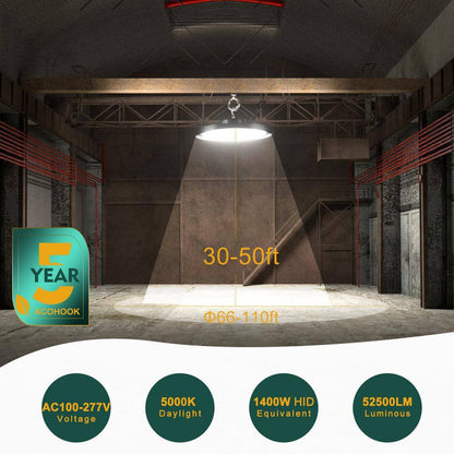 LED High Bay Light 350-W 52500LM High Bay LED Shop Lights AC100-277V UFO Commercial Bay Lighting for Warehouse