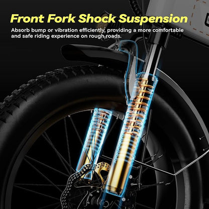 Foldable Electric Bike for Adults, 30+MPH, 48V 20Ah Removable Lithium Battery up to 80Miles, 20" Fat Tire 1000W Peak Motor Dirt Ebike Adult Electric Bicycle for Commute Beach Mountain E Bike