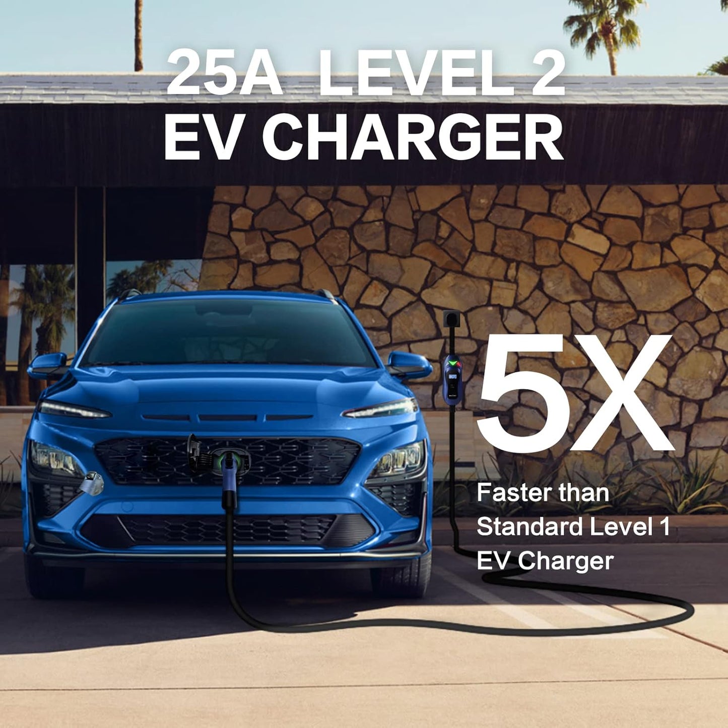 Level 2 Portable EV Charger (240 Volt, 25Ft Cable, 25 Amp), Electric Vehicle Charger Plug-In EV Charging Station with NEMA 10-30P
