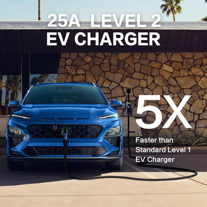 Level 2 Portable EV Charger (240 Volt, 25Ft Cable, 25 Amp), Electric Vehicle Charger Plug-In EV Charging Station with NEMA 10-30P