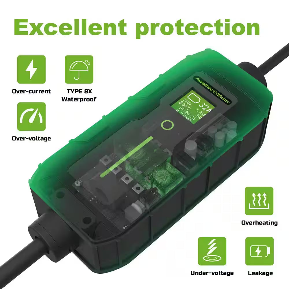 28FT 240-Volt Electric Vehicle Portable Charger Level 1 and Level 2 Adjustable Amperage NEMA 14-50P Plug