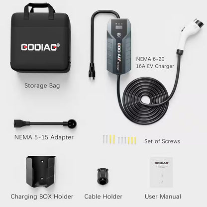 20Ft 110-240 Volt Portable Electric Car Charger Level 1 and 2 J1772 EV Charger with NEMA Plugs ETL Certified
