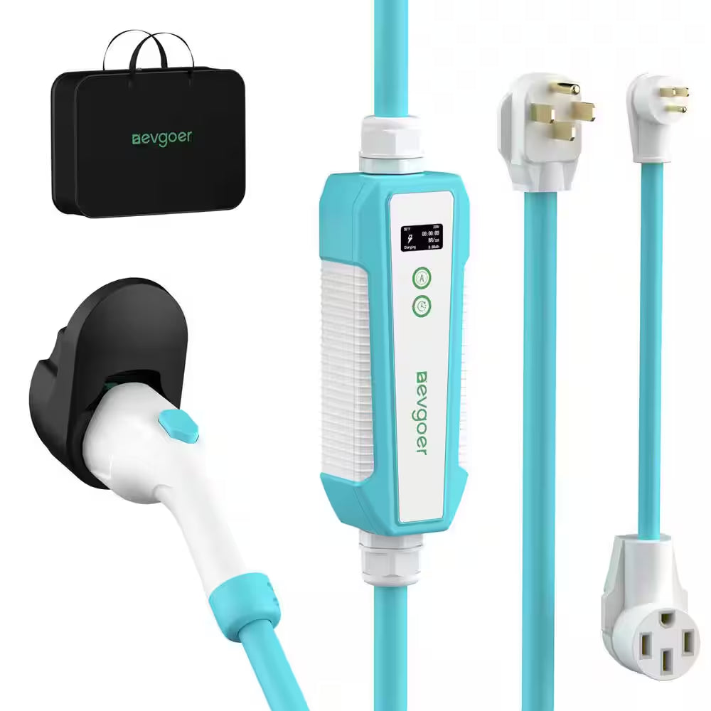 20Ft 110-240 Volt Electric Vehicle Charger Level 1 and 2 Portable Home Charging Station Adjustable Current Timer IP66