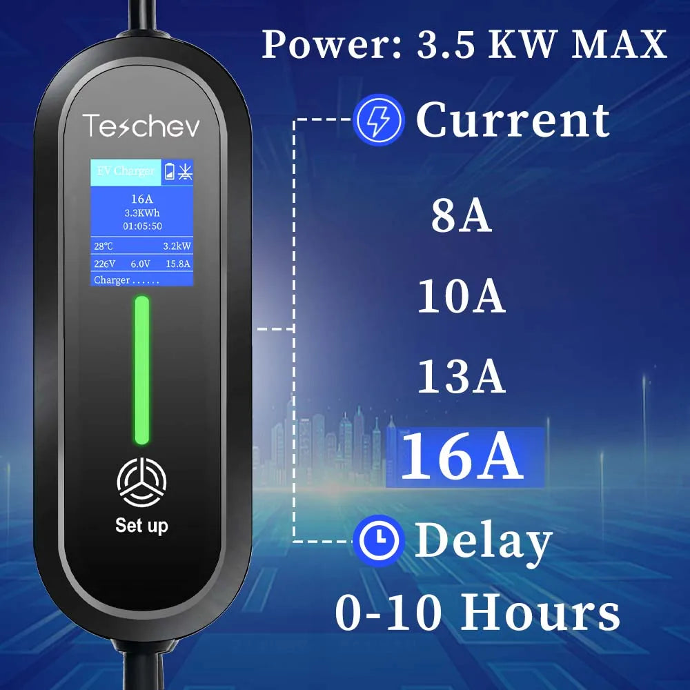 Portable EV Charger Type2 IEC 62196 / GB/T Plug Connector 3.5KW 16A 1Phase Type 1 Wallbox Charging Station for Electric Vehicle