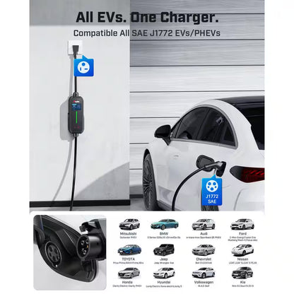 21Ft 110-240 Volt Portable EV Charging Cable Adjustable Current Timer J1772 Electric Car Charger Cord
