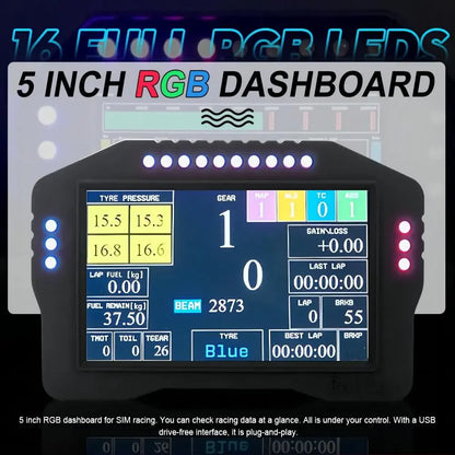 Sim Racing Pc Steering Wheel Dashboard 5Inch 16RGB Car Speed Display Simulator Wheel Lnstrument Steering Wheel and Pedal for Pc