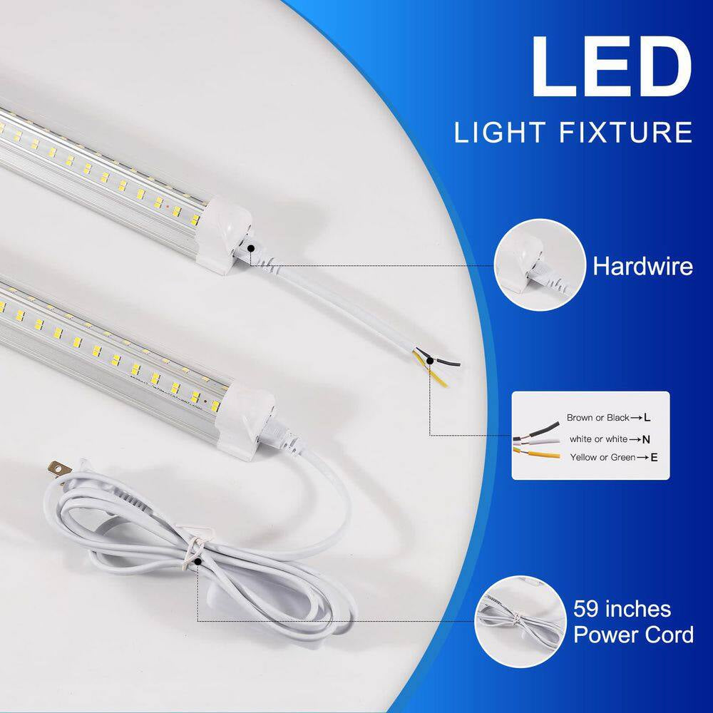 6-Pack 4 Ft. 50-Watt White V-Shape LED Shop Lights, 7000 Lumens 6500K Daylight, Plug-In Integrated T8 Fixtures