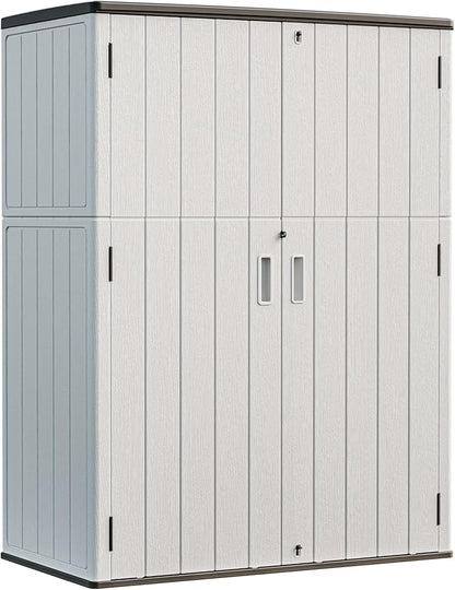 HOMSPARK Outdoor Storage Shed Weather Resistance, Patio Storage Cabinet Lockable Resin Tool Shed for Storage of Bike, Trash Cans, Garden Tools (Light Gray, 66 Cu.ft)