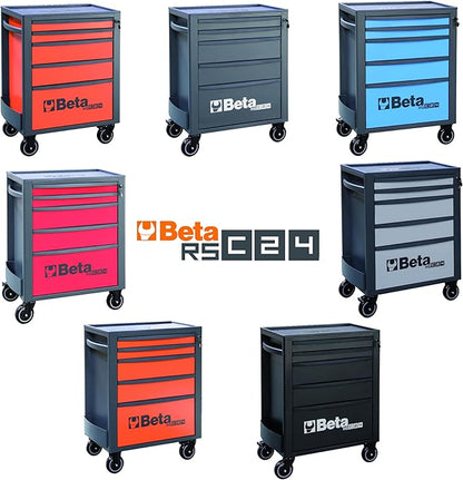 Beta RSC24 Heavy Duty Rolling Tool Cabinet, 8 Drawers, Orange, Ball Bearing Slides, Rubber Mat Liners, 5" Casters, Anti-Fall Edge Worktop, 1760 lbs Load Capacity, Made in Italy