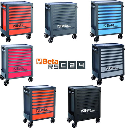 Beta RSC24 Heavy Duty Rolling Tool Cabinet, 8 Drawers, Grey, Ball Bearing Slides, Rubber Mat Liners, 5" Casters, Anti-Fall Edge Worktop, 1760 lbs Load Capacity, Made in Italy