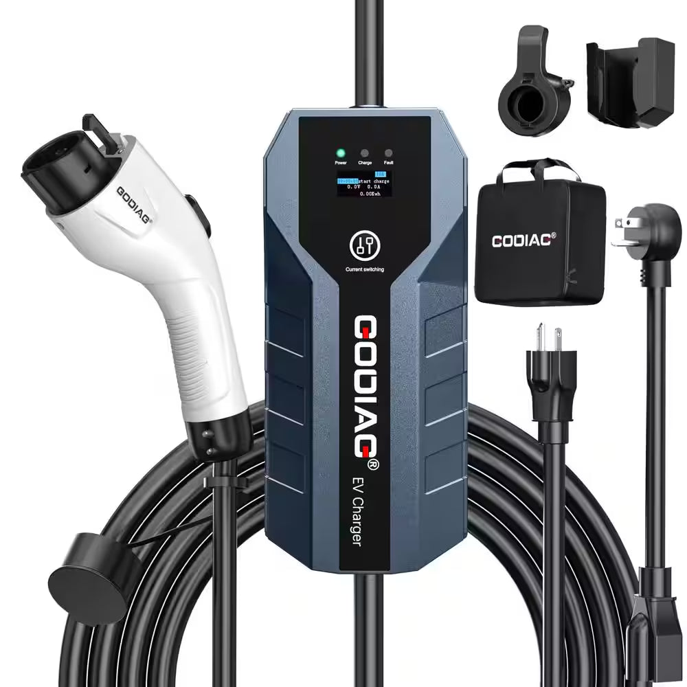 20Ft 110-240 Volt Portable Electric Car Charger Level 1 and 2 J1772 EV Charger with NEMA Plugs ETL Certified